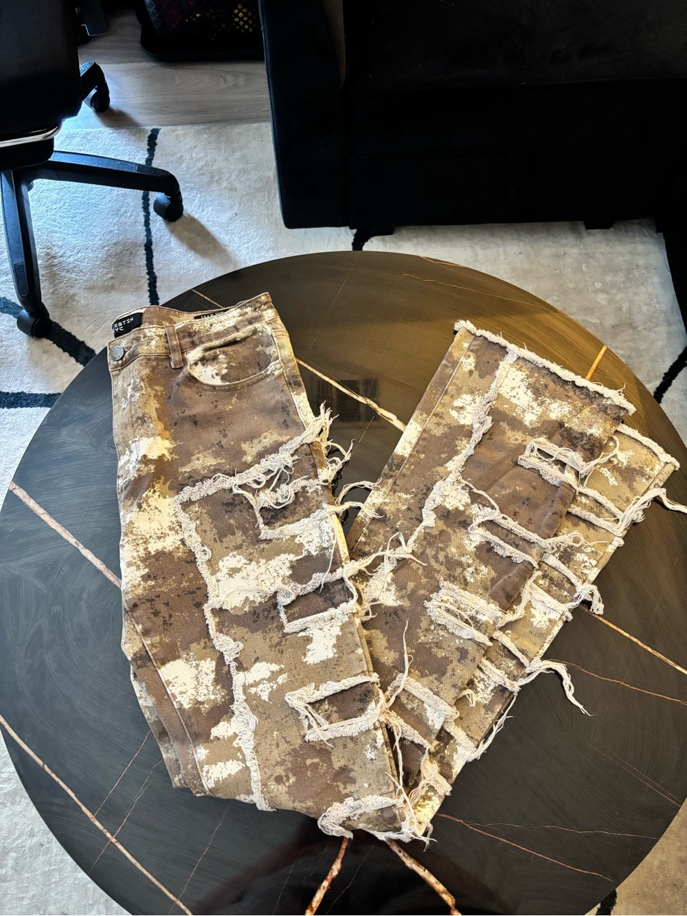 Men's Brown Camouflage Ripped Stacked Jeans Reelistik NYC